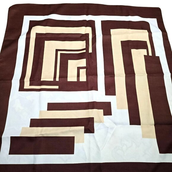 Vintage Scarf Brown & Beige Geometric Polyester Square JJ3795 - Picture 5 of 7